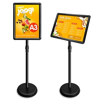Abbildung von VAIIGO A3 Infoständer Höhenverstellbar Aluminium DIN Plakatständer Informationsständer Präsentationsständer Werbeständer mit Sicherheitsecke (Schwarz, A3)