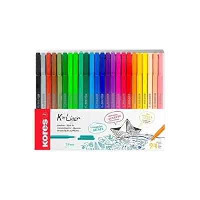 Abbildung von Kores K Liner Fineliner, metallgefasste Spitze, 0,4 mm, 24 Stifte