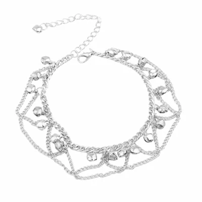 Abbildung von Jingle Bells Fußkettchen Boho Mehrlagige Glocken Quasten Fußkette Strand Verstellbar Barfuß Sandalen Schmuck für Frauen Mädchen Teenageralter (Silber)