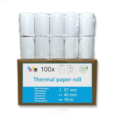 Abbildung von 100 EC Cash Thermorollen 57 x 40 12 für Gerät und Zahltabletten mit Thermodrucker Bisphenol A frei Ø40 mm