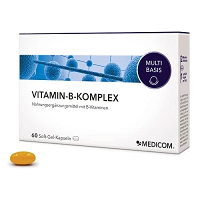 Abbildung von Medicom Vitamin B Komplex Kapseln, Gesunde Herz Kreislauf Funktion, Energie &amp; Nervenstärke, Nahrungsergänzung mit allen acht lebenswichtigen Vitaminen wie Folsäure