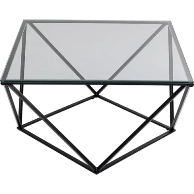 Abbildung von Kare Design Couchtisch Cristallo, Schwarz, Wohnzimmertisch, Beistelltisch, ESG Glas Tischplatte, Stahl Gestell, quadratisch, 45x80x80 cm (H/B/T)