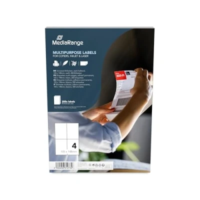 Abbildung von MediaRange Universal Etiketten, stark haftend, 50 Blatt A4 4 Etiketten (105 x 148mm), weiß