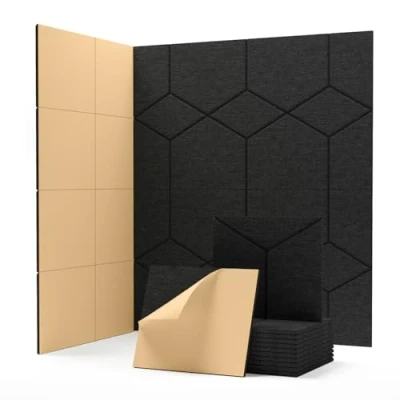 Abbildung von Soundsbay Akustikplatten Selbstklebend 12 Stück, Schallabsorber, Schallschutz, Schalldämmung Wand tür Decken, Akustikpaneele für Akustische Behandlung und Wanddekoration 30x26x0.9cm (Schwarz)