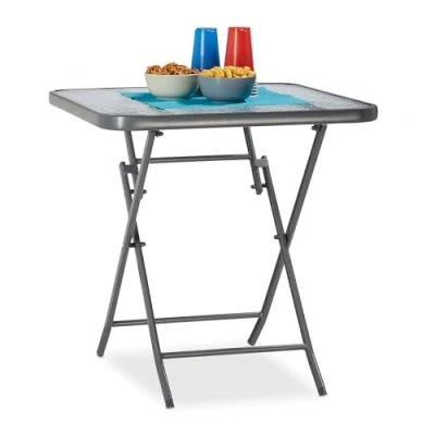 Abbildung von Relaxdays Balkontisch klappbar STRUK mit Ornament Glasplatte, Bistrotisch für Garten &amp; Balkon, eckig, 70 x cm, grau