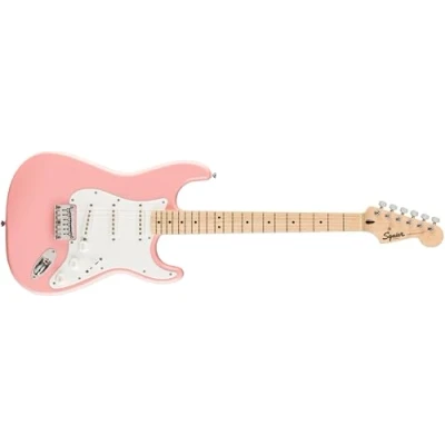 Abbildung von Squier by Fender Limited Edition Sonic Sonic® Stratocaster® E Gitarre HT, Ahorngriffbrett, weißes Schlagbrett, Shell Pink
