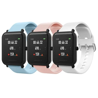 Abbildung von MoKo 3 Stück Armband Kompatibel mit Amazfit Active/GTS 4/4 Mini/GTS 3/GTS/GTS 2/2 Mini/2e/Bip 3/3 Pro/Bip/Bip Lite/Bip S/GTR 42mm/Bip U/U Pro/GTR Mini, 20mm Weiches Silikon Ersatzarmband, H+R+S