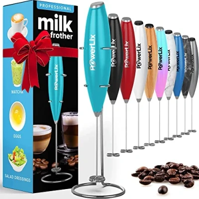 Abbildung von PowerLix Milchaufschäumer Stab, Milchschäumer Elektrisch mit Edelstahlständer 15 20s, 19000 U/min, Batteriebetriebener Milk Frother für Kaffee, Latte, Cappuccino, Heiß &amp; Kalte Schokolade