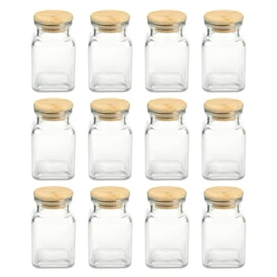 Abbildung von Schramm Gewürzbehälter Schramm® Gewürzgläser 150 ml quadratisch 5,5 x 10 cm mit Bambus Verschluss inkl. Etiketten wählbar 6, 12 oder 24 Stück Aufbewahrungsgläser, (12 Stück, tlg)