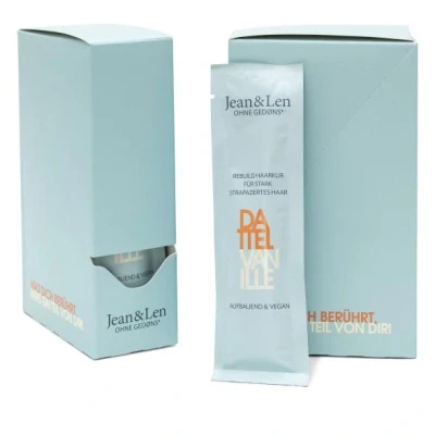 Abbildung von Jean &amp; Len Rebuild Haarkur Dattel Vanille, für stark strapaziertes Haar, pflegt die Haare intensiv, geschmeidiges mit Vanille Duft, ohne Silikone Parabene, vegan, 20 ml