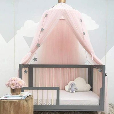 Abbildung von Naturer Baldachin Kinderzimmer Mädchen Altrosa Tüll Prinzessin Betthimmel Babybett Kinderbett Durchsichtig Moskitonetz Babyzimmer Deko