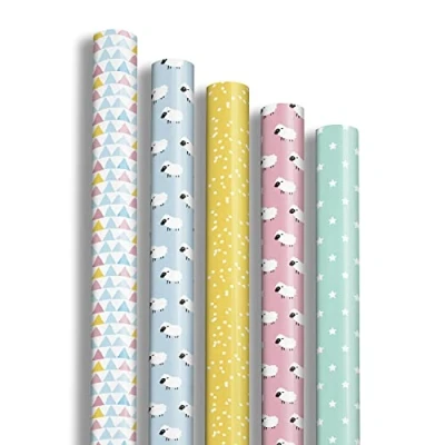 Abbildung von Clairefontaine 211415AMZC Karton mit 12 Rollen Geschenkpapier Excellia 2 m x 70 cm 80g, sortierte Motiven Swan,