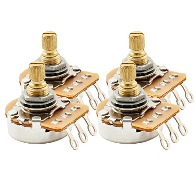 Abbildung von Musiclily Pro HD A250K Messing Metrisch Grob 18 Zähne Short Split Shaft Poti Audio Taper Potentiometer für E Gitarre und Bass(4er Set)