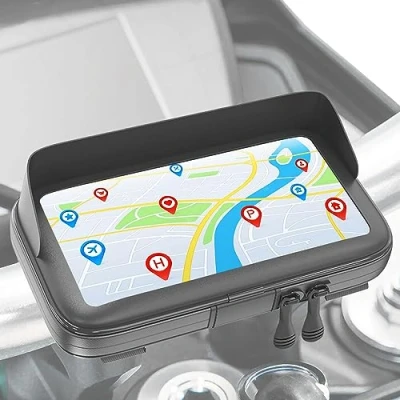Abbildung von Turnaroundtech Motorrad handyhalterung wasserdicht Fahrrad Hülle mit entspiegeltem Visier Gültig für Smartphones bis 7,5&quot; unzerbrechliche Lenkerbefestigung
