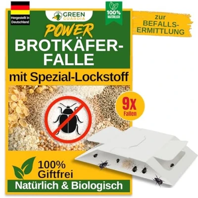 Abbildung von GREEN GUARDIA Brotkäfer Falle mit Spezial Lockstoff 9x Fallen umweltfreundlich bekämpfen, Chemiefreie starker Klebefläche, giftfrei &amp; geruchsneutral