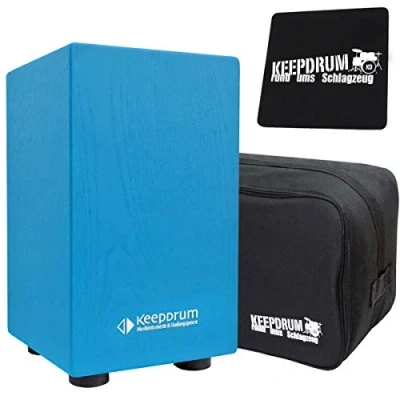 Abbildung von keepdrum DC1M Junior Cajon für Kinder Trommel Hocker Blau +Tache + Sitzpad