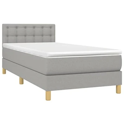 Abbildung von vidaXL Boxspringbett, Einzelbett mit LED Matratze Matratzenauflage, Bettgestell Lattenrost Kopfteil, Polsterbett Bett für Schlafzimmer, Hellgrau 90x200cm Stoff
