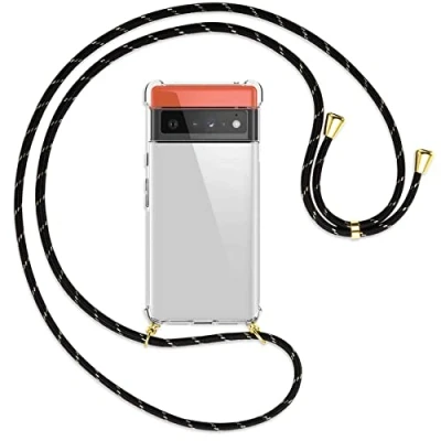 Abbildung von mtb more energy® Handykette kompatibel mit Google Pixel 6 Pro (6.67&#039;&#039;) Schwarz+Gold gestreift/Gold Smartphone Hülle zum Umhängen Anti Shock Full TPU Case
