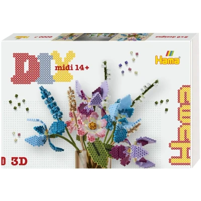 Abbildung von Hama Perlen 3621 Bügelperlen Blumenstrauß mit 3D Effekt, Geschenkbox ca. 6000 Midi Perlen, inkl. 3 sechseckigen Stiftplatten, Motivvorlage, Bügelpapier, für Kinder ab 14 Jahren