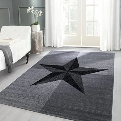 Abbildung von Designteppich Sterne Design, Carpettex, Läufer, Höhe: 6 mm, Modern Kurzflor Teppich Wohnzimmer Stern Design Schwarz Pflegeleicht