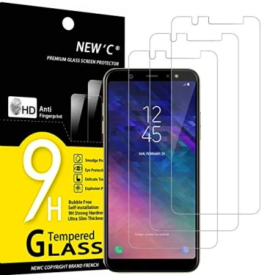 Abbildung von NEW&#039;C 3 Stück, Panzer Schutz Glas für Samsung Galaxy A6 Plus (2018), Frei von Kratzern, 9H Härte, HD Displayschutzfolie, 0.33mm Ultra klar, Ultrabeständig
