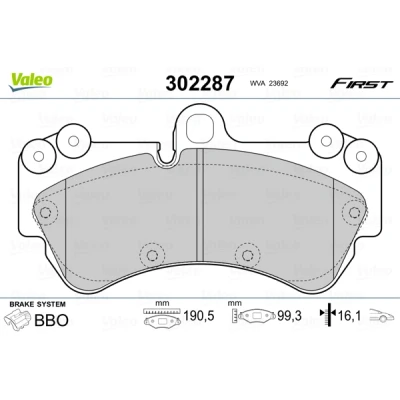 Abbildung von VALEO 302287 Bremsbelagsatz Vorderachse exkl. Verschleißwarnkontakt mit Anti Quietsch Blech VOLKSWAGEN: Touareg I, PORSCHE: Cayenne