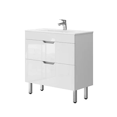 Abbildung von Vicco Badmöbel Set Clayton, Weiß Hochglanz, 2 Teile, Unterschrank 80 cm, (2 St., er Set)