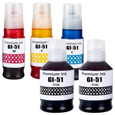 Abbildung von LAIPENG GI 51 GI51 Tinte Kompatibel für PIXMA G1520 G1560 G2520 G2560 G3520 G3560 G1530 G2570 G3570 G4570 Drucker BK 51BK 51C 51M 51Y 5 Multipack (Schwarz*2/Cyan/Magenta/Gelb)
