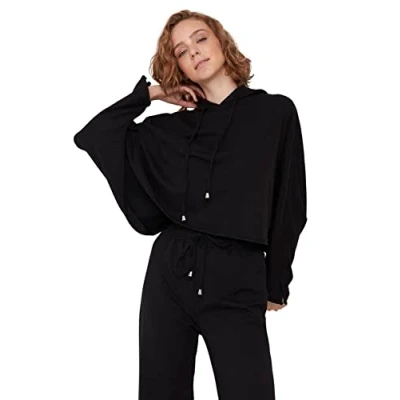 Abbildung von Trendyol Damen Kapuzensweatshirt, einfarbig Sweatshirt, Schwarz, 46