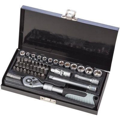 Abbildung von WGB BASIC PLUS Stecknüsse &quot;1/4&quot; Steckschlüssel Garnitur&quot;, (Set, 45 St.), im Stahlblechkasten