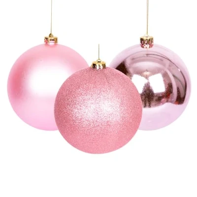 Abbildung von Weihnachtskugeln, bruchsicher, blassrosa, Weihnachtsbaumschmuck, Kugel, Ornamente, Bälle, Weihnachtsdekoration, glänzend, matt, glitzernd, 15 cm, 3 Stück