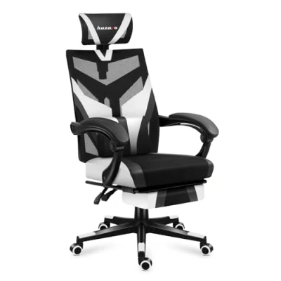 Abbildung von huzaro Combat 5.0 White Gaming Stuhl Ergonomischer PC Computerstuhl Bürostuhl Fußstütze Lendenkissen Verstellbare Kopfstütze bis 140 kg belastbar 90 Neigungswinkel Weiß