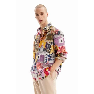 Abbildung von Desigual Patchwork Poplin Hemd, Herren, Größe: Large, Multi coloured
