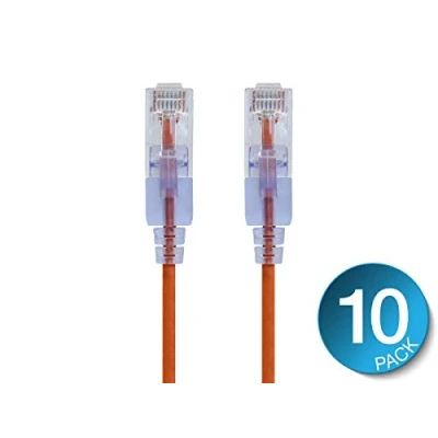 Abbildung von Monoprice Cat6A Ethernet Patchkabel 30 MHz Orange (10 Stück) snagless RJ45 550 UTP reines blankes Kupferdraht 10G 30AWG SlimRun Serie