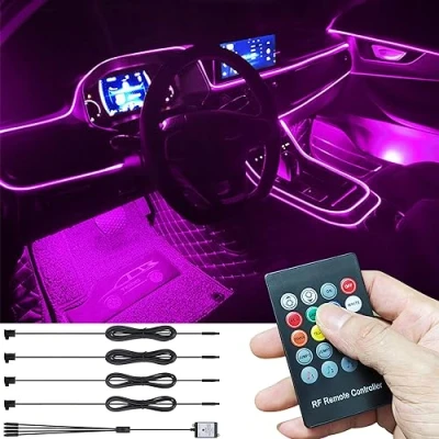 Abbildung von TABEN Auto Umgebungsbeleuchtung Kit 4m Glasfaser 8 Farben RF Fernbedienung USB Atmosphäre Licht, DIY RGB Mehrfarbig Sound Musik Sync Innenbeleuchtung DC 12V