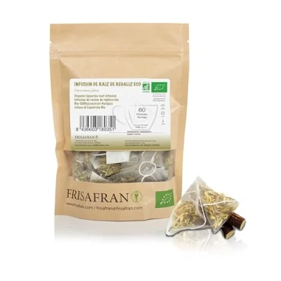 Abbildung von FRISAFRAN Pyramidenstab Süßholz 60Uds 120g Infusion Ökologische Direkt vom Produzenten angebaut in Navarra Spanien Lakritztee Licorice Tea Süßholztee Lakritze Tee Lakrids