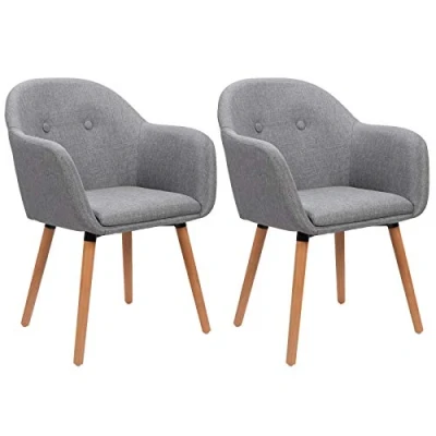 Abbildung von WOLTU Esszimmerstühle 2er Set Küchenstühle Wohnzimmerstühle Polsterstühle, Armlehnstühle mit Rückenlehne, für Esszimmer, Küche, Wohnzimmer, Leinen, Gestell aus Massivholz, Hellgrau, BH94hgr 2
