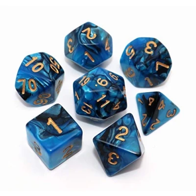 Abbildung von CREEBUY Polyedrisches Würfelset für Dungeon and Dragons, Rollenspiele, 7 Stück, Blau mit Schwarz