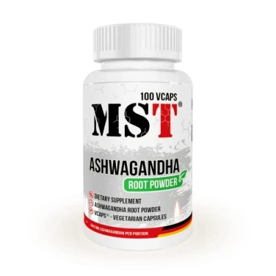 Abbildung von Ashwagandha 100 Vegan Kapseln hochdosiert root extract 640 mg pro Portion MST Nutrition Berlin