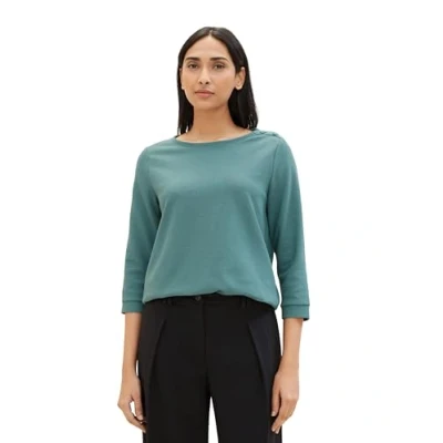 Abbildung von TOM TAILOR Damen Basic Langarmshirt mit dekorativen Knöpfen, 10697 Sea Pine Green, XXS