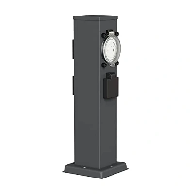 Abbildung von ledscom.de Garten Steckdosensäule Polly für außen, IP44, Timer/Zeitschaltuhr, 3 Fach, Edelstahl, anthrazit, eckig, 38 cm, Steckdosensäule, Steckdose, Gartensteckdose, Außensteckdose