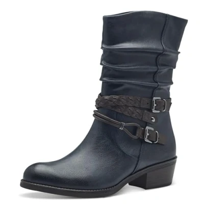 Abbildung von MARCO TOZZI Cowboy Stiefelette, Blockabsatz, Kurzstiefel, Westernstiefelette mit Flecht Zierriemchen