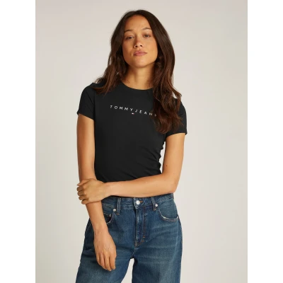 Abbildung von Tommy Jeans SLIM Linear TEE Tshirt print, Damen, Größe: 34, Black
