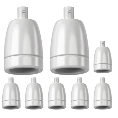 Abbildung von ledscom.de 8 Stück E27 Fassung, Porzellan, weiß, 230V AC, max. 300W