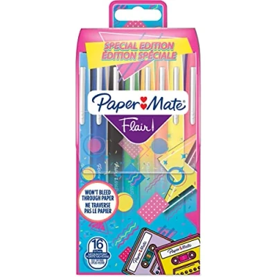 Abbildung von PAPER MATE Flair Filzstifte mittlere Spitze (0,7 mm) gemischte Retrofarben 16 Stück