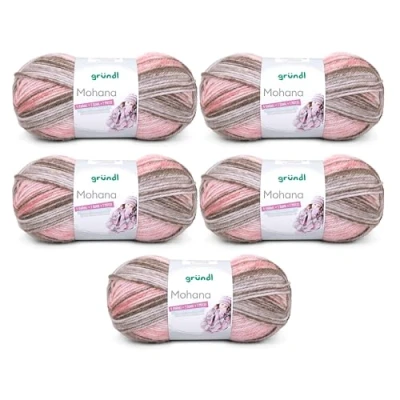 Abbildung von Gründl Wolle Mohanna Strick und Häkelgarn aus 90% Polyacryl, 10% Mohair, 5 x 100 g, dicke Wolle, rosè grau taupe