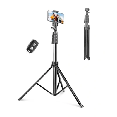 Abbildung von UBeesize 183cm Handy Stativ Ständer, Selfie mit Bluetooth Fernbedienung, Ausziehbar Ständer für Selfies, Live Streaming iPhone, Android Handys und Kameras