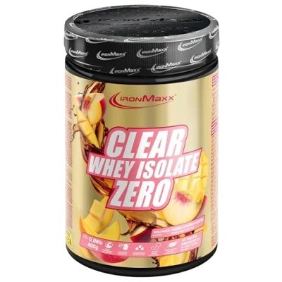 Abbildung von IronMaxx Clear Whey Isolate Zero Mango Peach Ice Tea 400g Dose Klarer Molkenprotein Isolat ohne Zucker Laktosefreies Protein Limonade mit fruchtig erfrischendem Geschmack