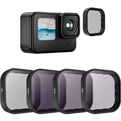 Abbildung von TELESIN 4 Pack filter CPL ND8 ND16 ND32 für GoPro Hero 11 10 9 Schwarz, Neutraldichte und Polarisationsfilter Kit Objektivschutz Go Pro 11/10/9 Zubehör