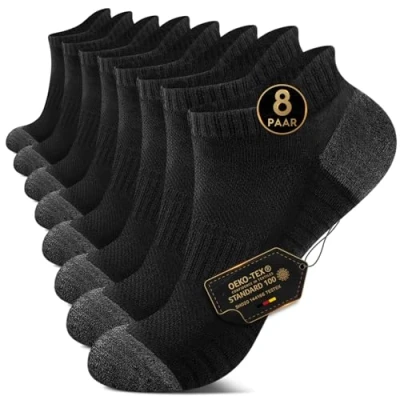 Abbildung von EKSHER Sneaker Socken Herren Damen 39 42 Cushioned Sportsocken Kurze Baumwollsocken Frotteesohle Laufsocken Baumwolle Halbsocken Atmungsaktive 8 Paar Schwarz